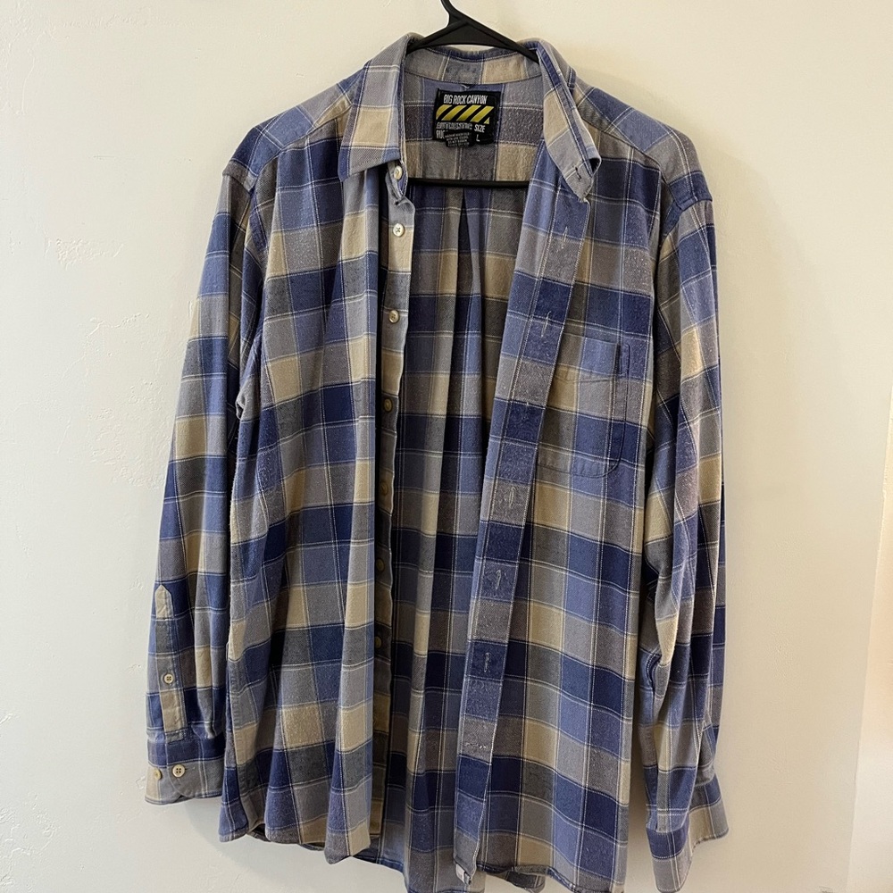 Faded Glory Blue and Tan Plaid Men's Shirt